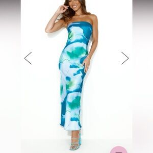 Hello Molly Impressive Girl Strapless Satin Maxi Dress Blue Medium